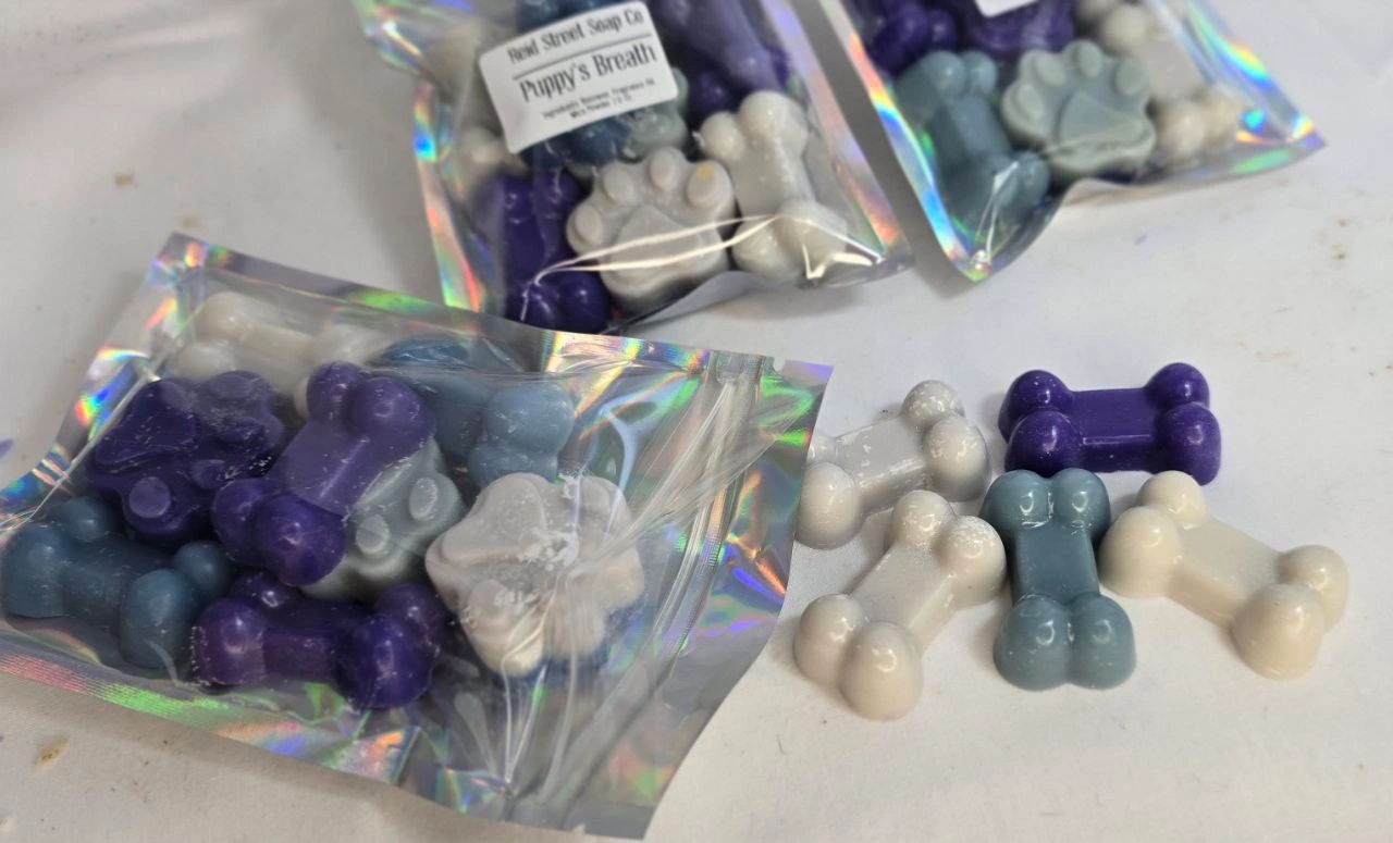 Puppy's Breath Pet-Safe Beeswax Wax Melts – Almond & Milk Scented Bone and Paw Shapes - Reid Street Soap Co, LLC