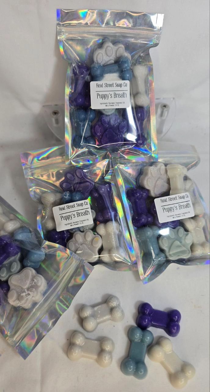 Puppy's Breath Pet-Safe Beeswax Wax Melts – Almond & Milk Scented Bone and Paw Shapes - Reid Street Soap Co, LLC