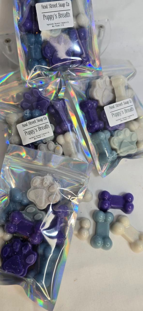 Puppy's Breath Pet-Safe Beeswax Wax Melts – Almond & Milk Scented Bone and Paw Shapes - Reid Street Soap Co, LLC