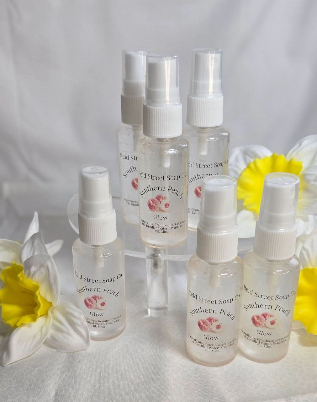 Southern Peach Glow Body Spray – 2 oz, Paraben-Free, Phthalate-Free, Fresh Peach Scent with Subtle Shimmer - Reid Street Soap Co, LLC