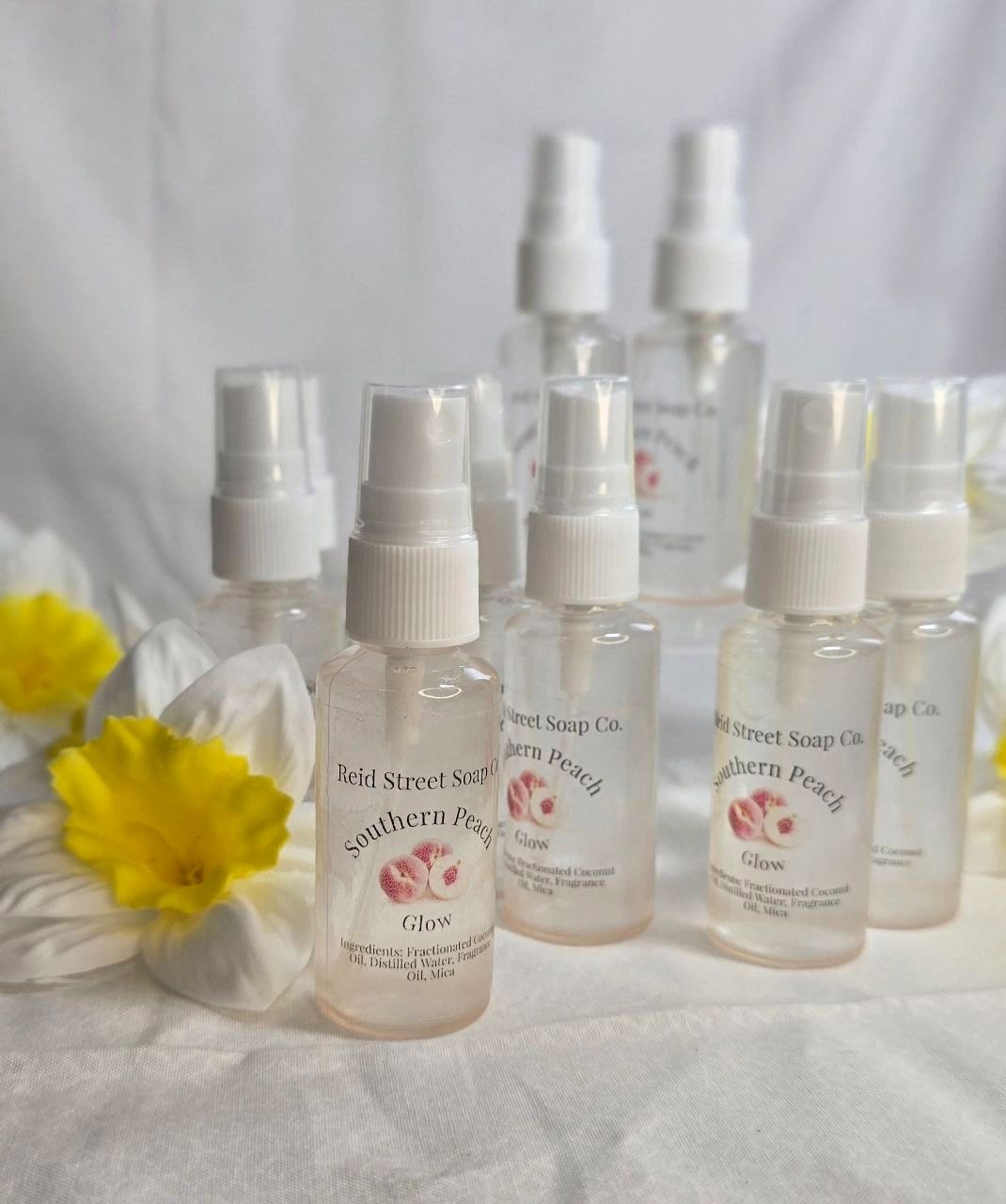 Southern Peach Glow Body Spray – 2 oz, Paraben-Free, Phthalate-Free, Fresh Peach Scent with Subtle Shimmer - Reid Street Soap Co, LLC