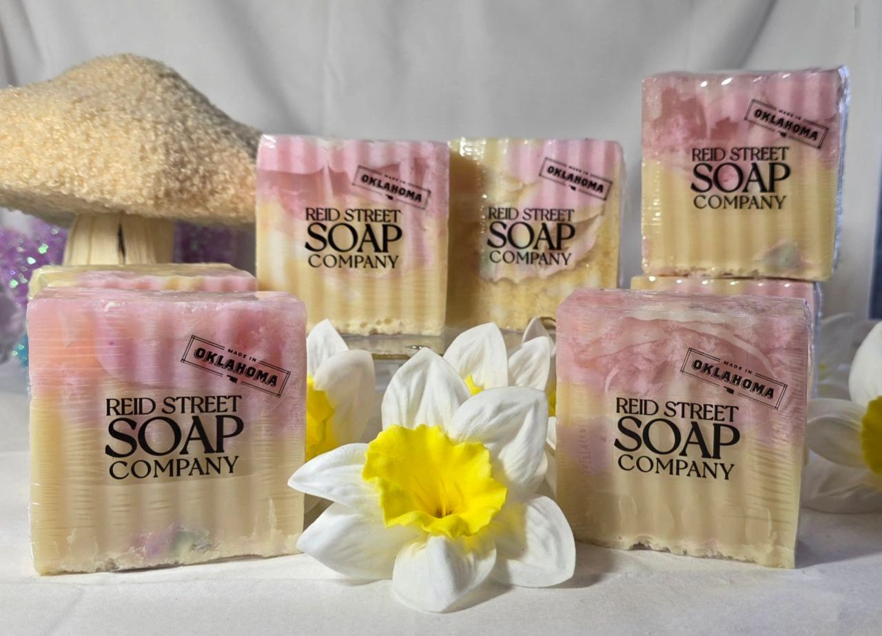 Country Summer Beef Tallow Soap – Pastel Pink, Yellow & White Swirls, Fresh Strawberry Scent - Reid Street Soap Co, LLC