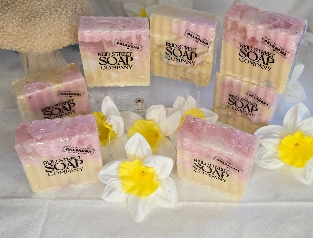 Country Summer Beef Tallow Soap – Pastel Pink, Yellow & White Swirls, Fresh Strawberry Scent - Reid Street Soap Co, LLC