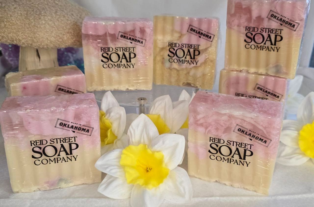 Country Summer Beef Tallow Soap – Pastel Pink, Yellow & White Swirls, Fresh Strawberry Scent - Reid Street Soap Co, LLC