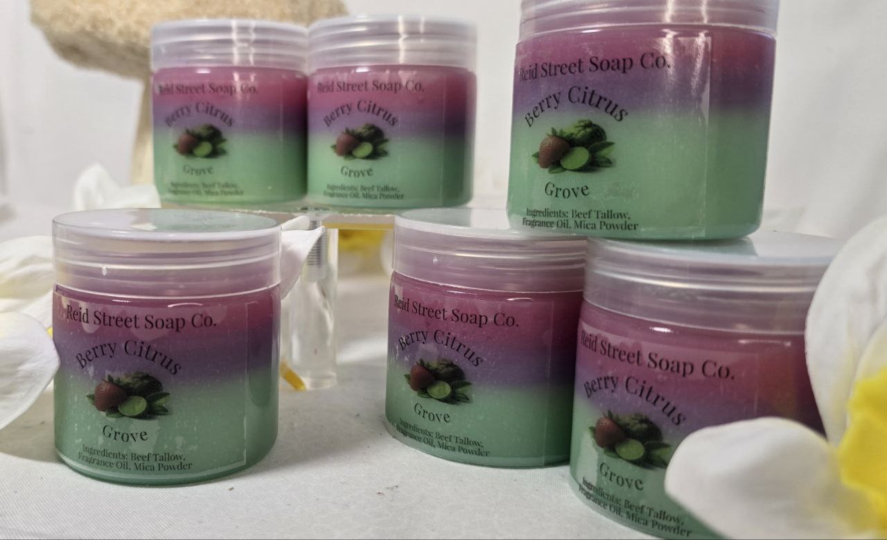 Berry Citrus Grove Whipped Tallow Body Butter - Strawberries & Bergamot Skin Nourishment - Reid Street Soap Co, LLC