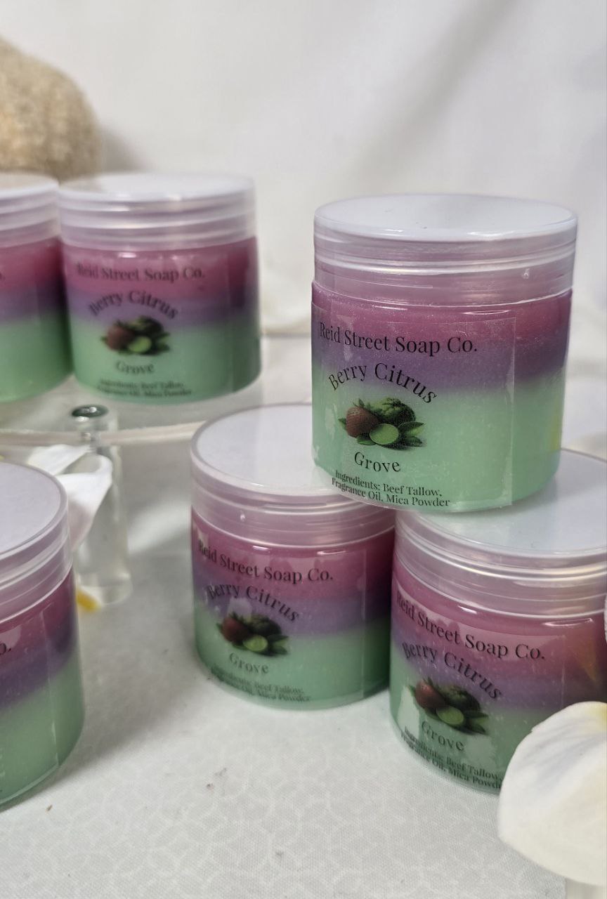 Berry Citrus Grove Whipped Tallow Body Butter - Strawberries & Bergamot Skin Nourishment - Reid Street Soap Co, LLC