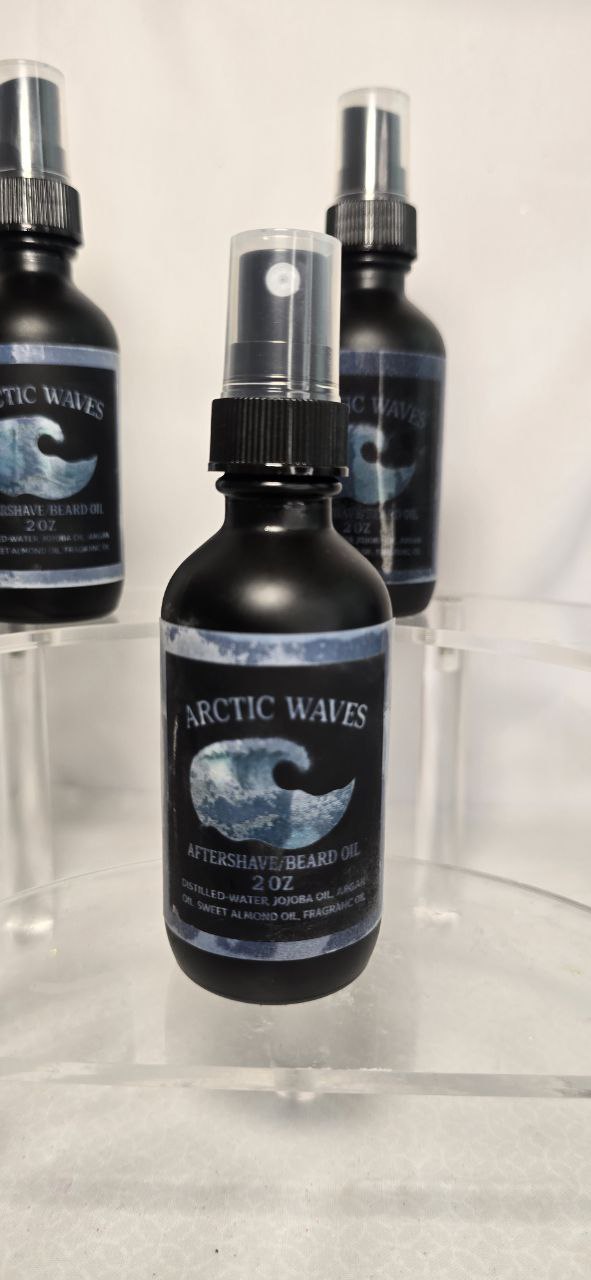 Arctic Waves Beard Oil & Aftershave - 2 oz Frosted Black Glass Bottle