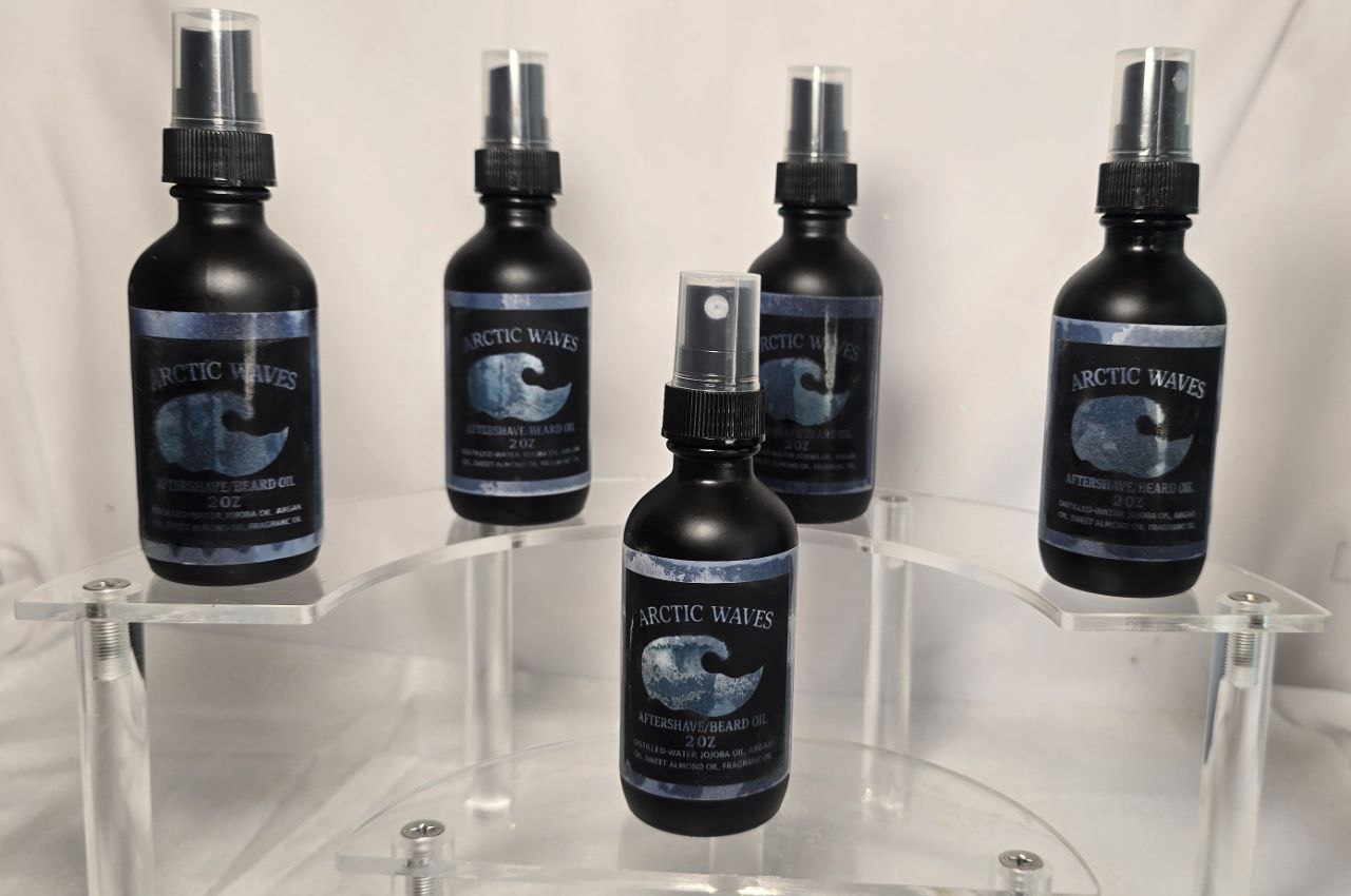 Arctic Waves Beard Oil & Aftershave - 2 oz Frosted Black Glass Bottle
