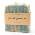 Bar of soap with a 'Lakeside Lemonade' label from Reid Street Soap Co on a white background