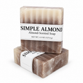 Simple Almond handmade almond scented soap 4.5 oz, brown and white swirl, wrapped bars with belly band on a white background